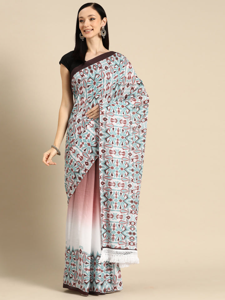 Buta Buti Teal Colour Abstract Printed Pure Cotton Saree With Unstitched Blouse And Lace