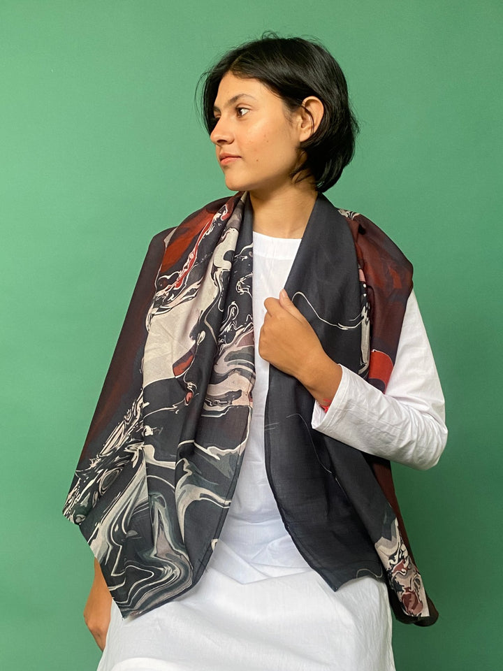 Buta Buti Abstract Marble Printed Cotton Scarf