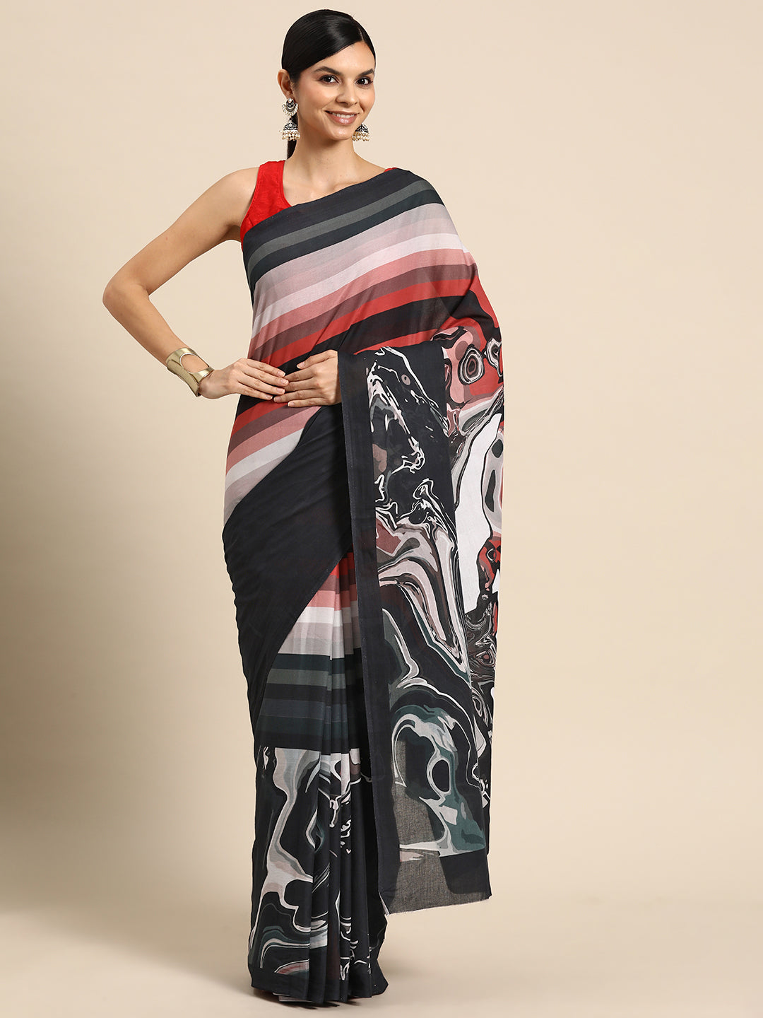 Buta Buti Multi Colour Abstract Printed Pure cotton Saree With Unstitched Blouse