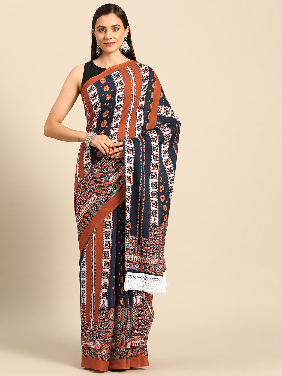 Buta Buti Mustard Colour Abstract Printed Pure Cotton Saree With Unstitched Blouse And Lace