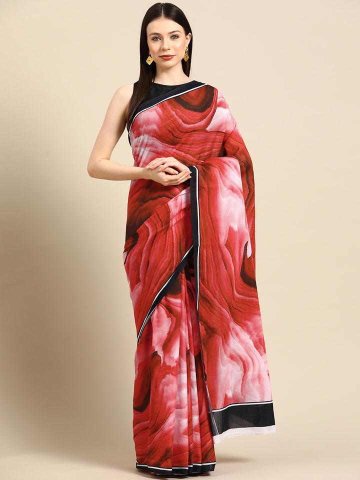Buta Buti Maroon Colour Abstract  Printed Pure Cotton Saree With Unstitched Blouse