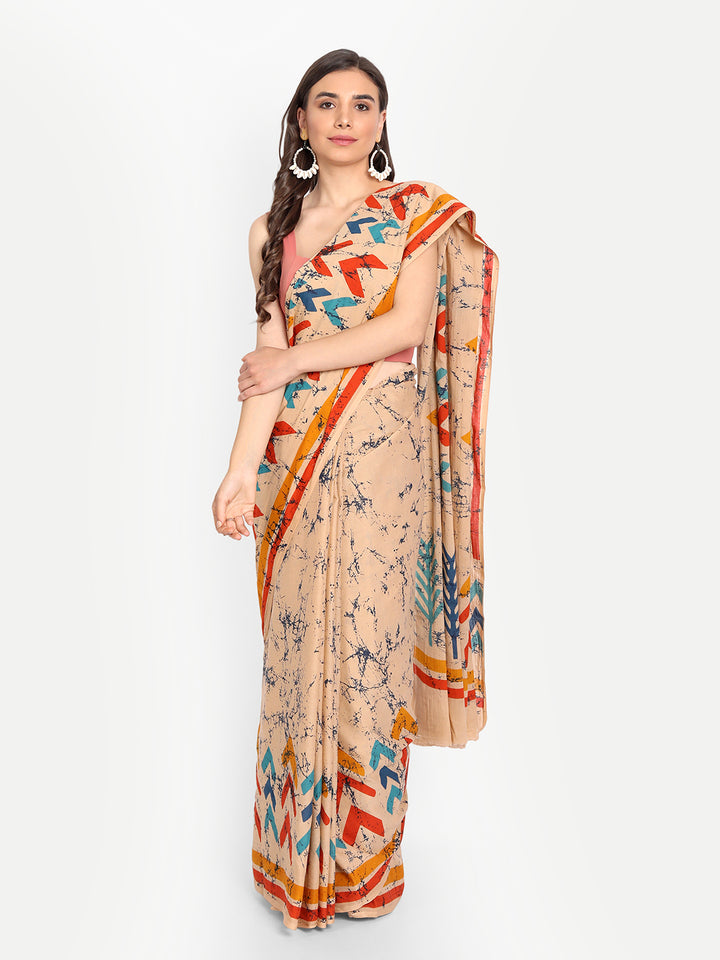 Buta Buti Beige & Red Pure Cotton Saree