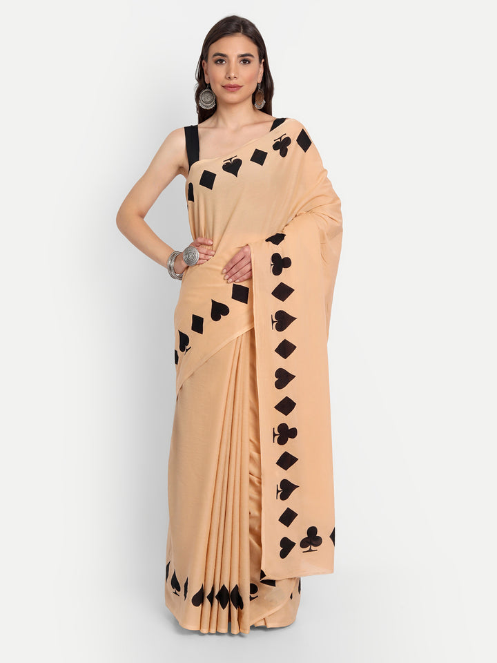 Buta Buti Beige & Black Pure Cotton Saree