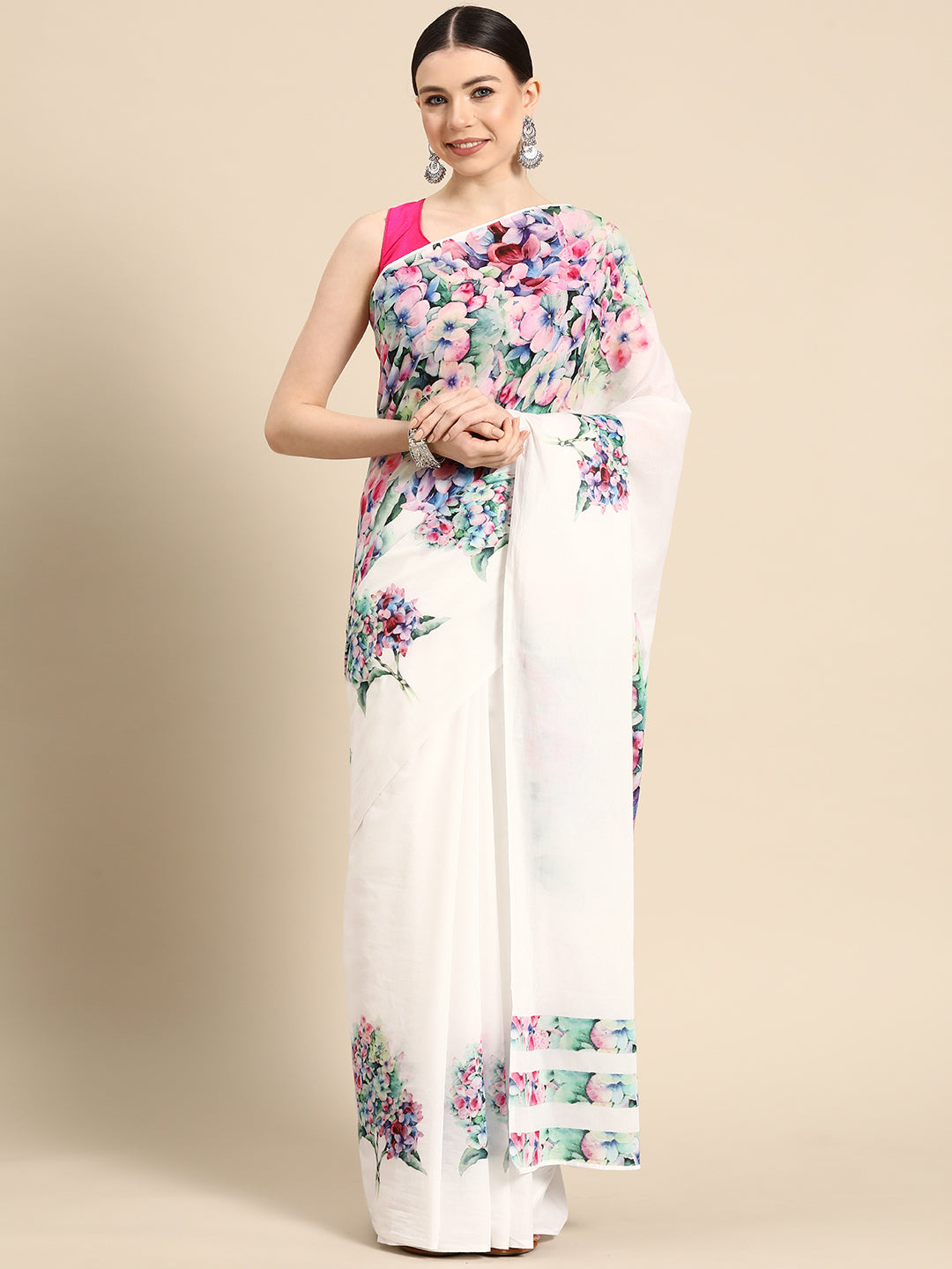 Buy Bagru Sanganeri Block Printed Cotton Saree - Lavender, Pink & White  Online