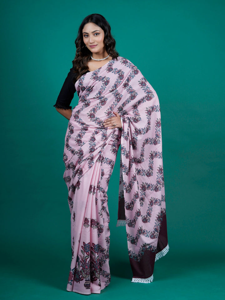 Buta Buti Chintz Floral Printed Cotton Tasseled Saree