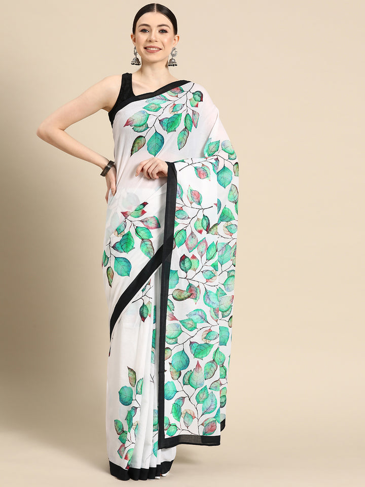 Buta Buti Green Colour Floral  Printed Pure Cotton Saree With Unstitched Blouse