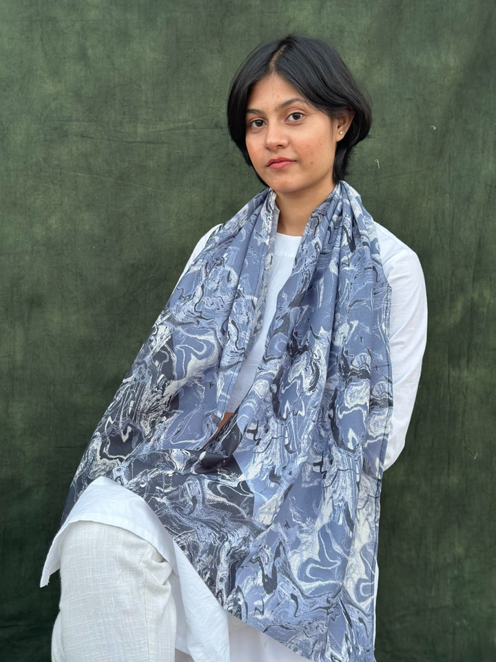 Buta Buti Abstract Marble Printed Cotton Scarf