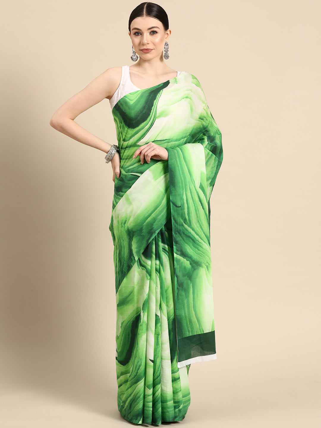Buta Buti Green Colour Abstract  Printed Pure Cotton Saree With Unstitched Blouse