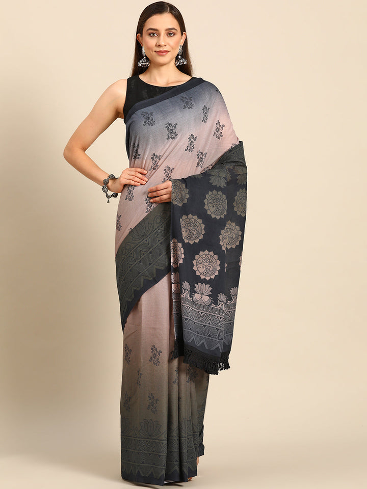 Buta Buti Multi Colour Floral Printed Pure Cotton Saree With Unstitched Blouse And Lace