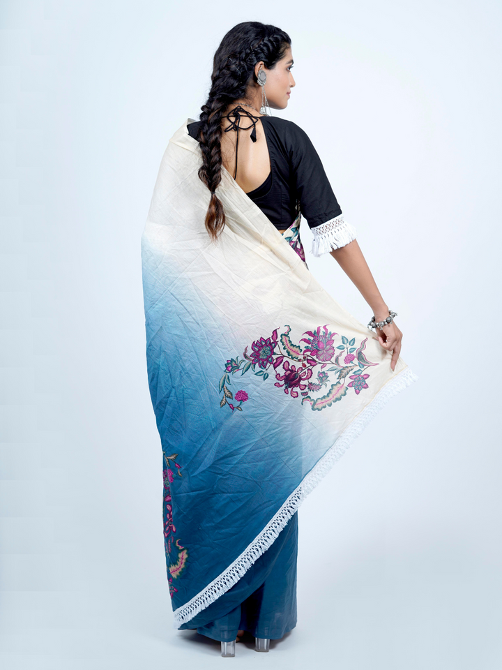Buta Buti Chintz Floral Printed Cotton Tasseled Saree