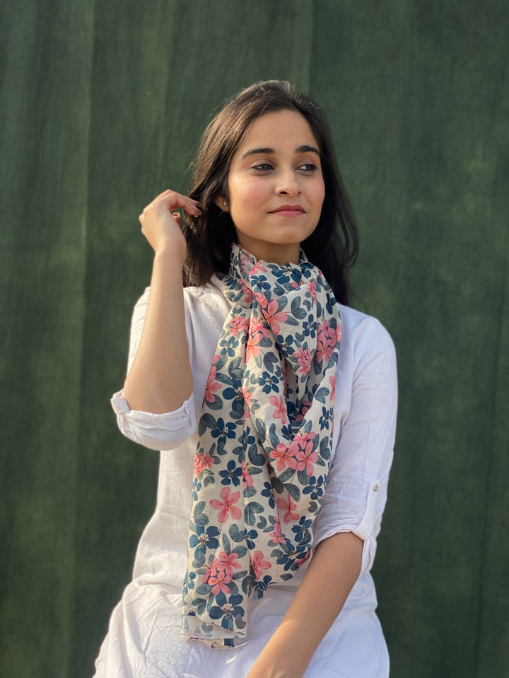 Buta Buti Floral Printed Cotton Scarf