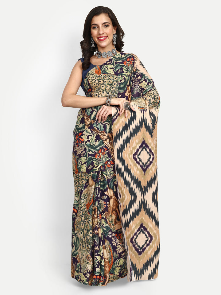 Buta Buti Animal Printed Pure Cotton Tasseled Saree