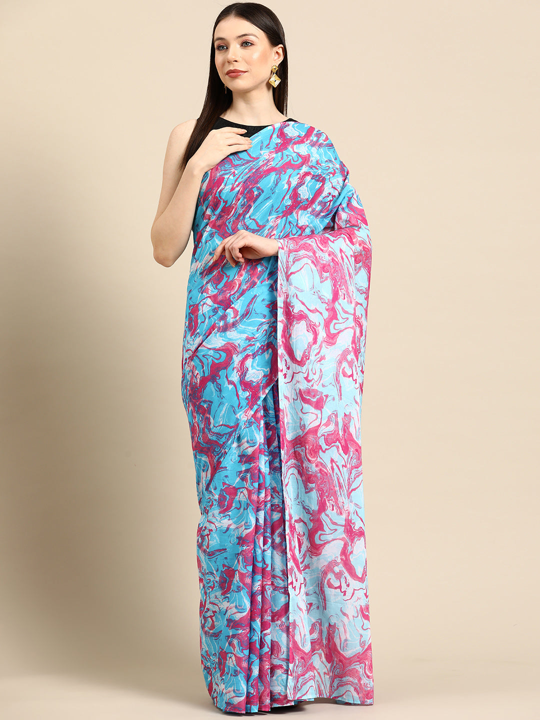 Buta Buti Blue Colour Abstract  Printed Pure Cotton Saree With Unstitched Blouse