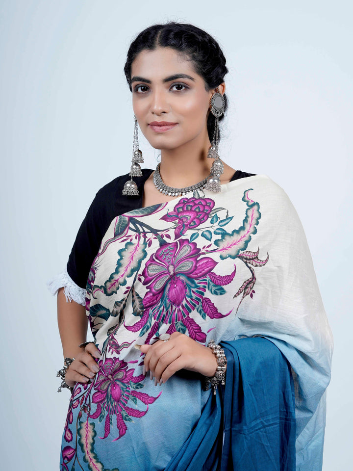 Buta Buti Chintz Floral Printed Cotton Tasseled Saree