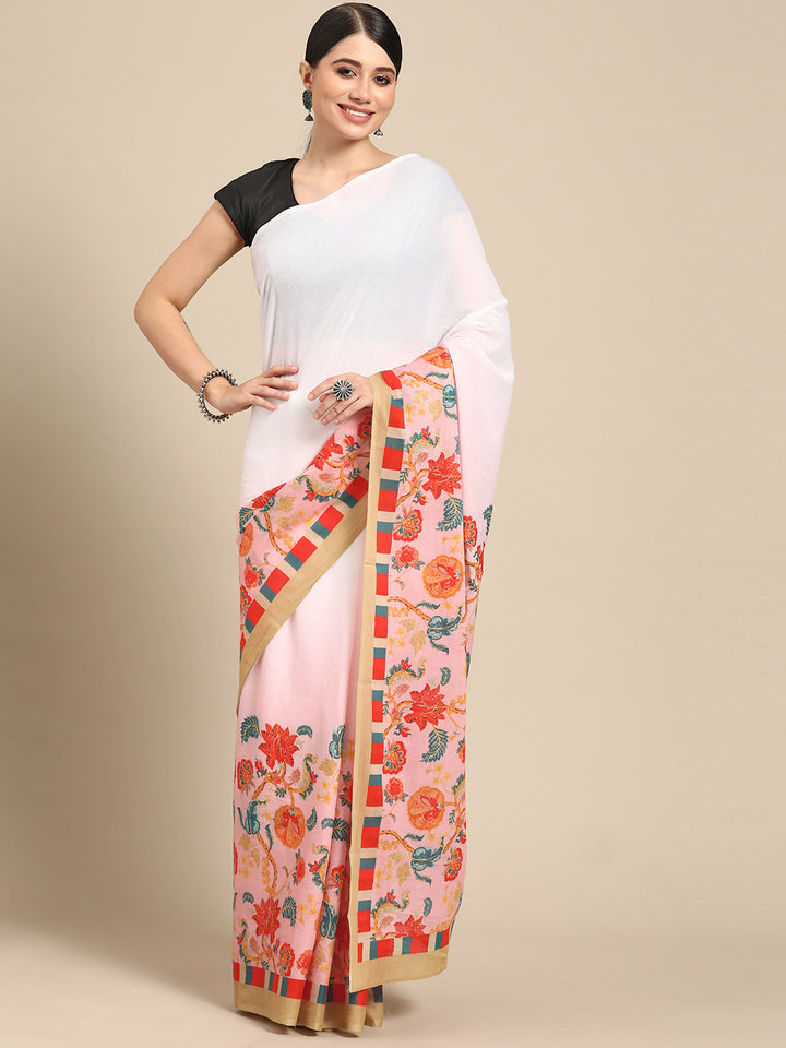 Buta Buti Pink Colour Floral  Printed Pure Cotton Saree With Unstitched Blouse