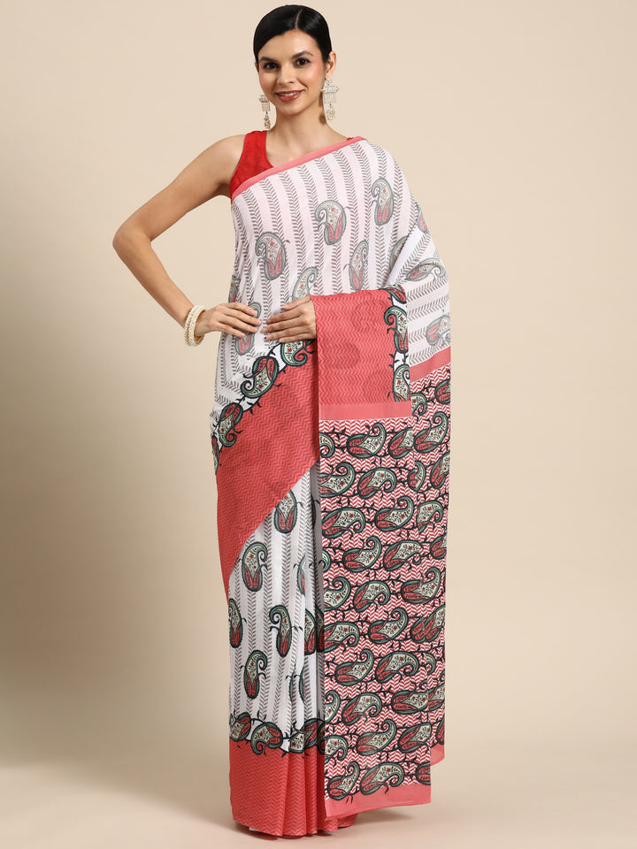 Buta Buti Pink Colour  Printed Pure cotton Saree With Unstitched Blouse