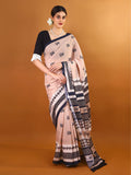 Buta Buti Peach Colour Abstract Printed Pure Cotton Saree With Unstitched Blouse And Lace