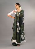 Buta Buti Green Colour Tie and Dye Printed Pure Cotton Saree With Unstitched Blouse And Lace