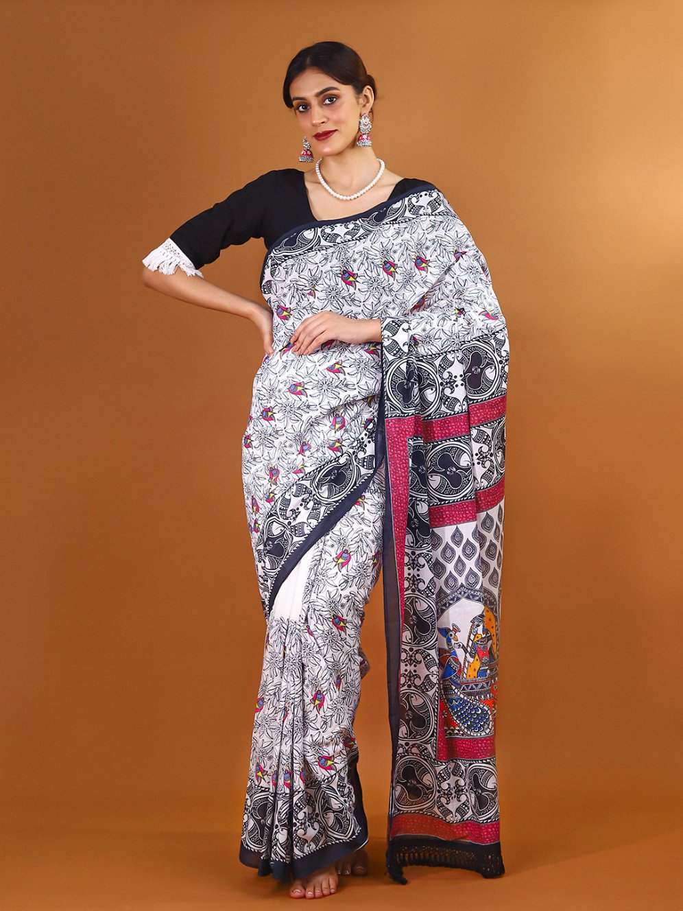 Buta Buti White Colour Floral Printed Pure Cotton Saree With Unstitched Blouse And Lace
