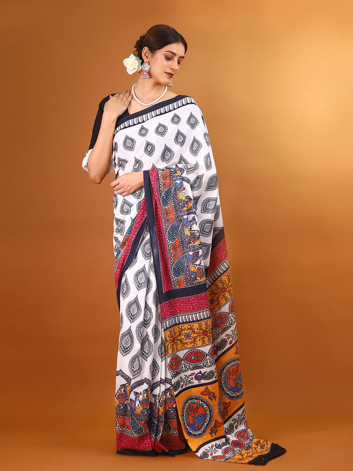 Buta Buti Multi Colour Floral Printed Pure Cotton Saree With Unstitched Blouse And Lace