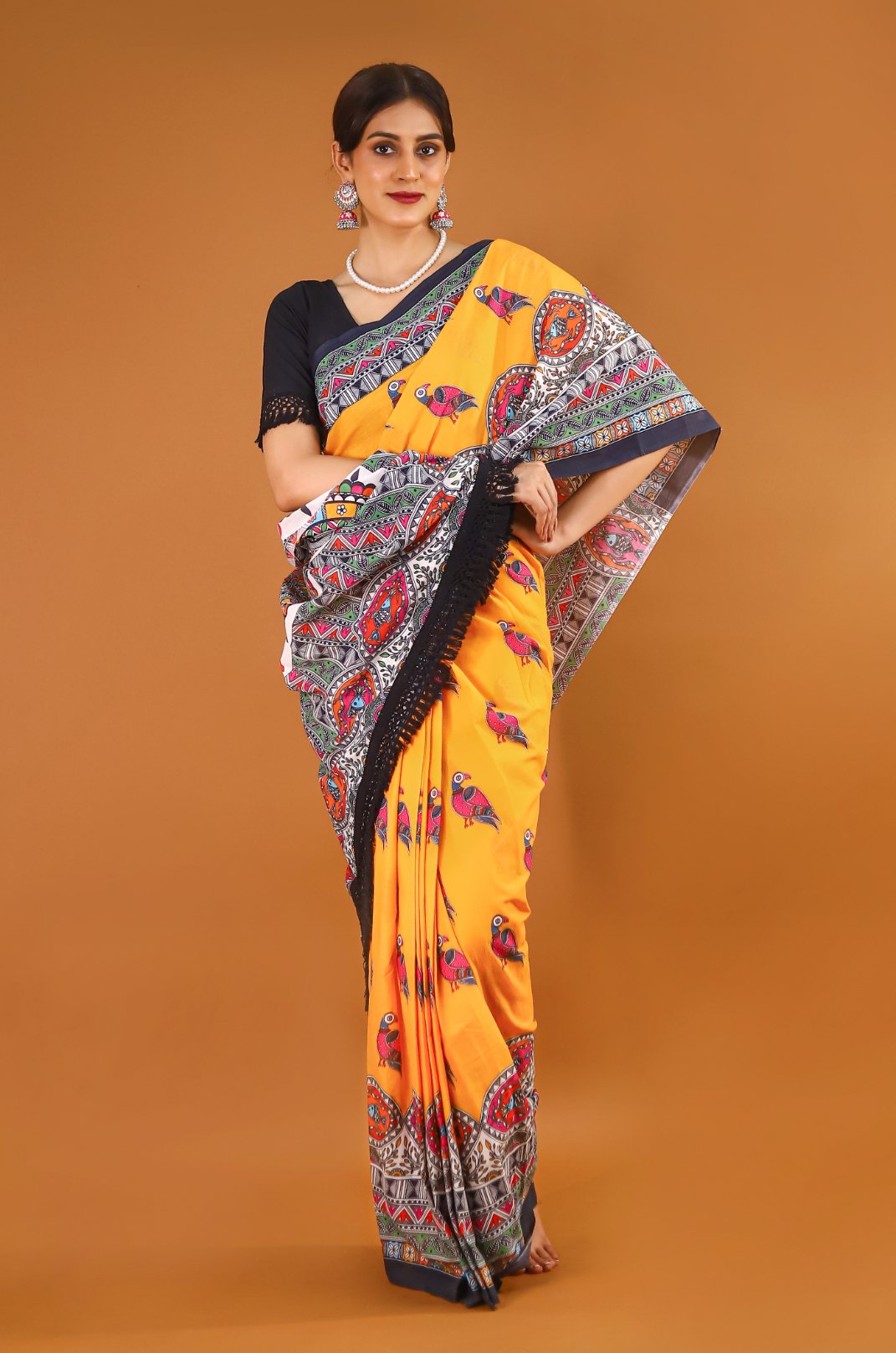 Buta Buti Multi Colour Abstract Printed Pure Cotton Saree With Unstitched Blouse And Lace