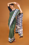 Buta Buti Green Colour Abstract Printed Pure Cotton Saree With Unstitched Blouse And Lace