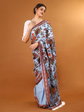 Buta Buti Blue Colour Floral Printed Pure Cotton Saree With Unstitched Blouse And Lace