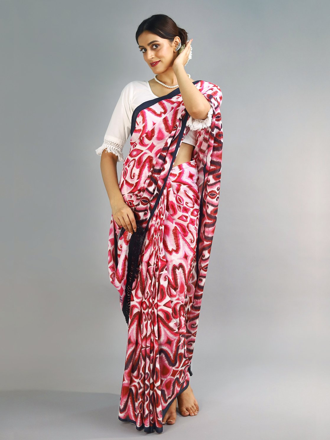 Buta Buti Pink Colour Tie and Dye Printed Pure Cotton Saree With Unstitched Blouse And Lace