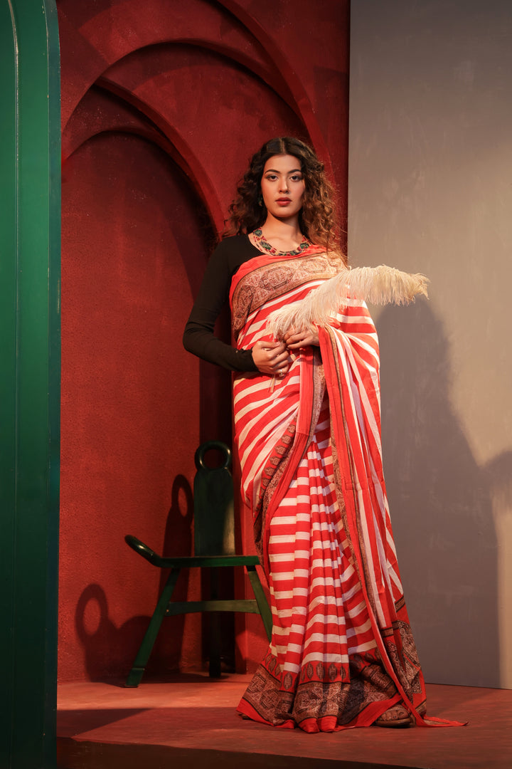 Red Zebra saree