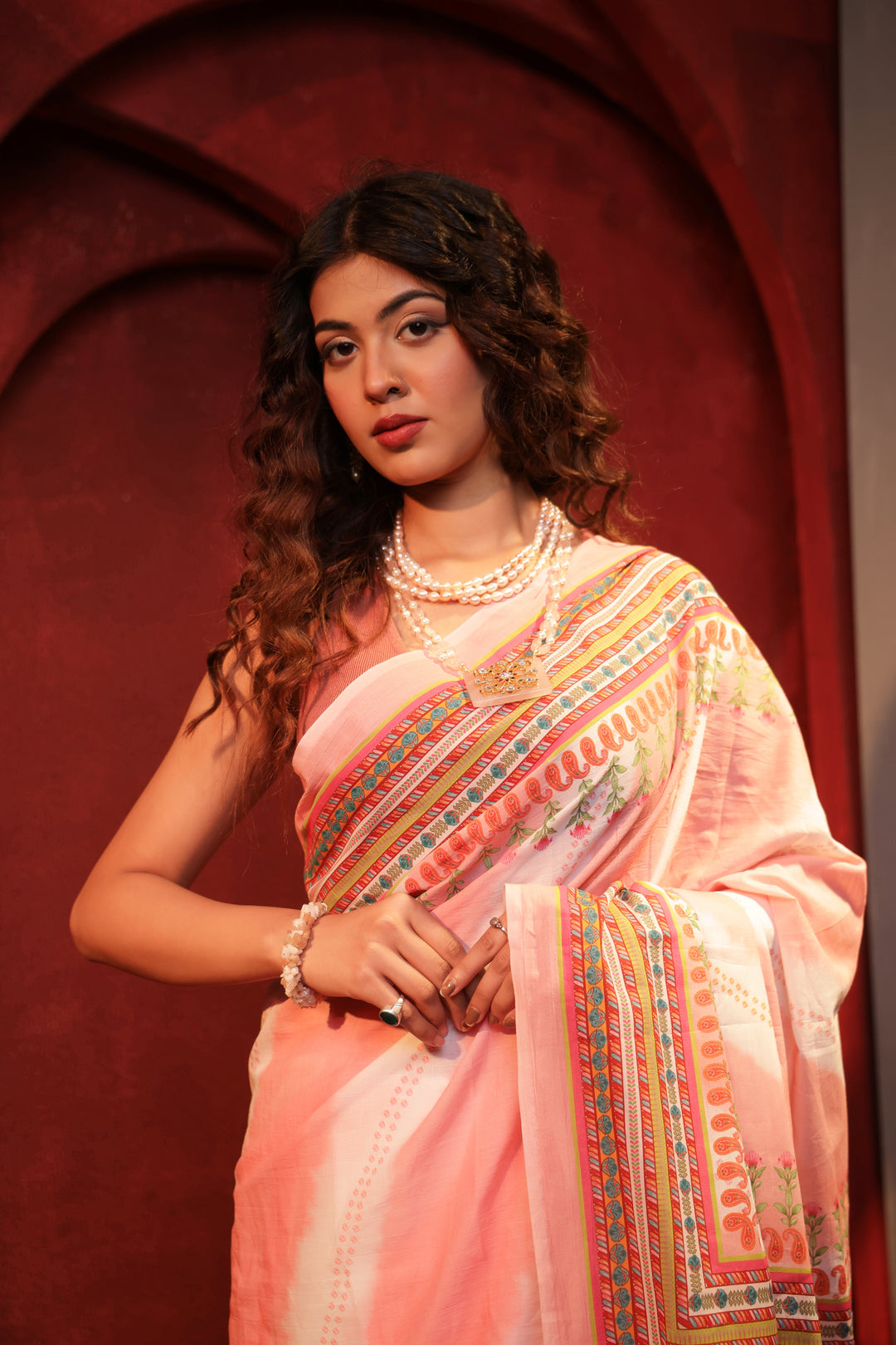 Pink rose saree