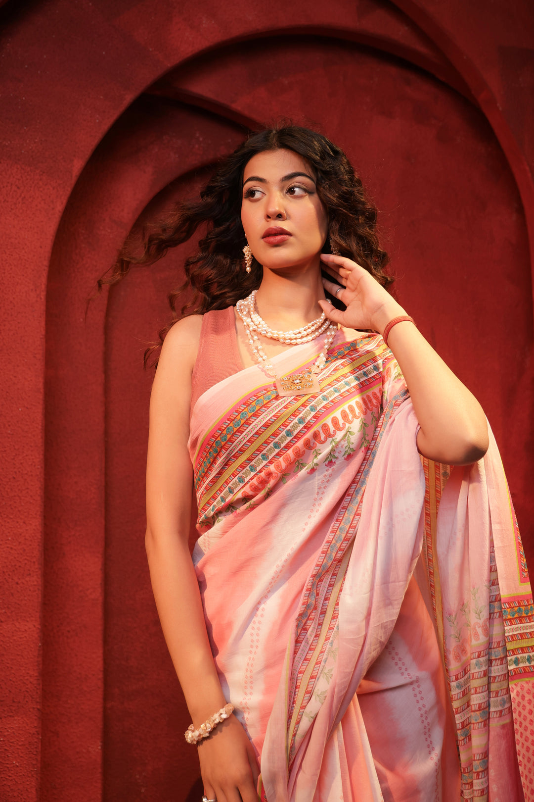 Pink rose saree