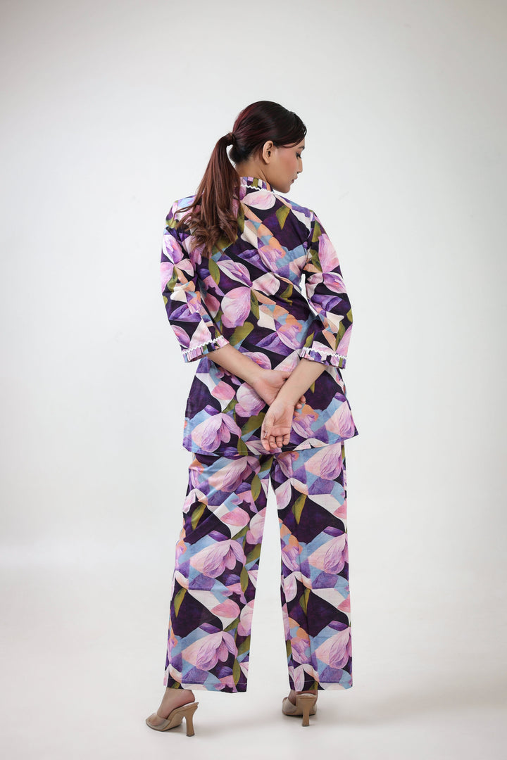 Purple floral printed coordset