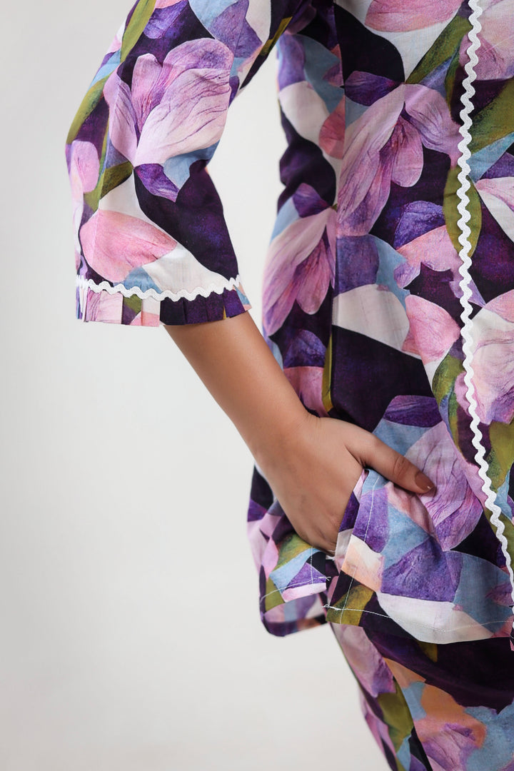 Purple floral printed coordset