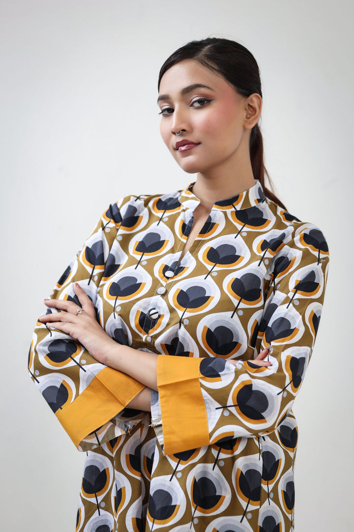 Geometric buta printed coordset