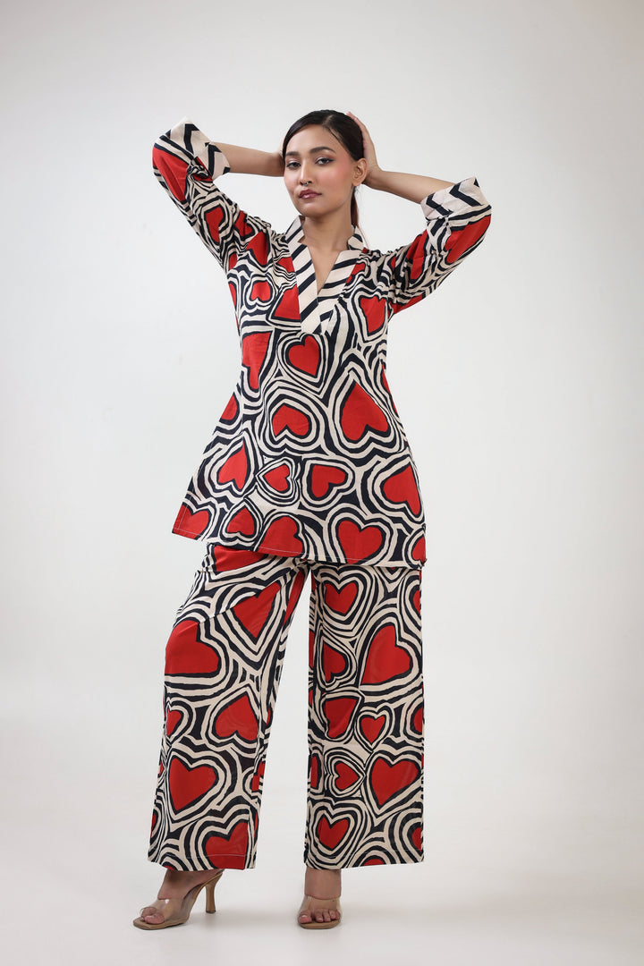 Red heart printed coordet