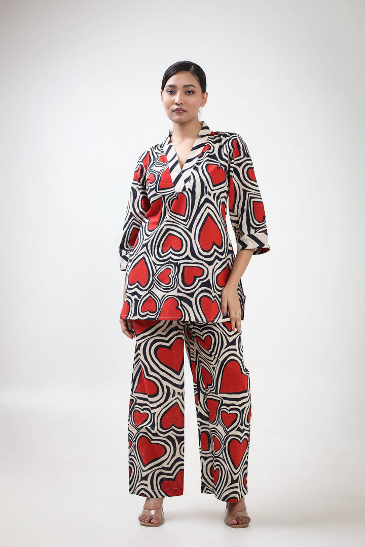 Red heart printed coordet