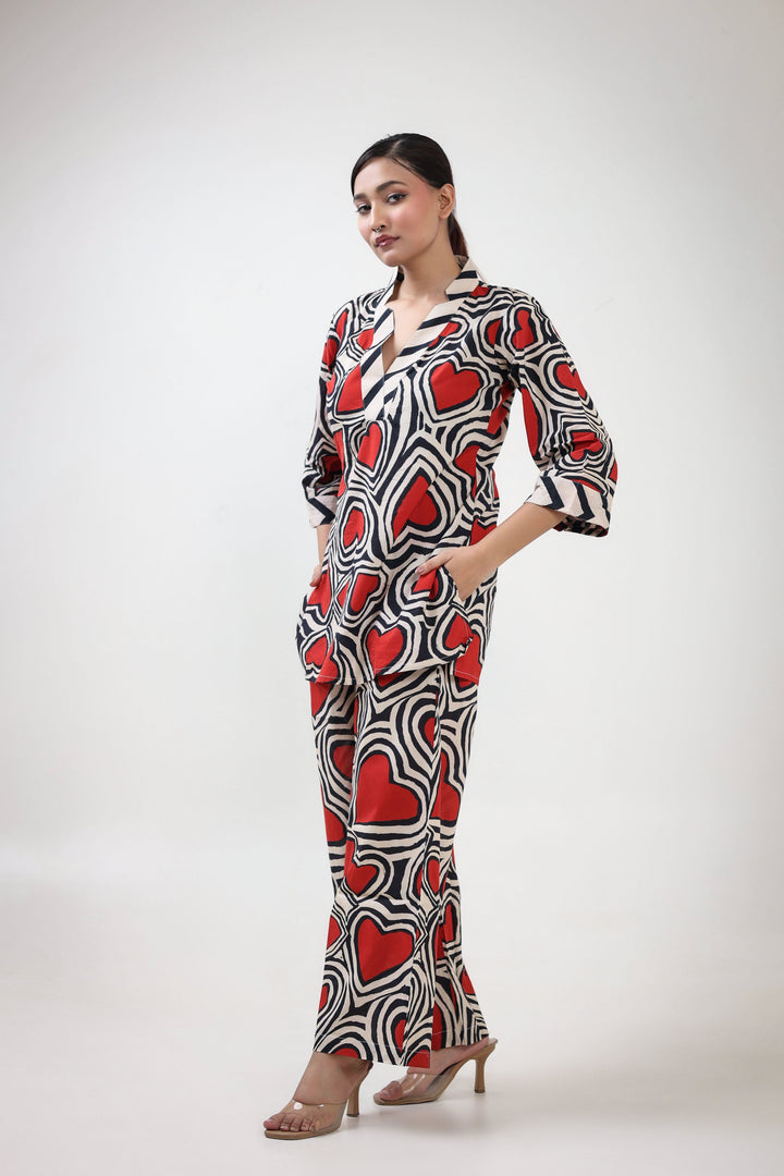 Red heart printed coordet