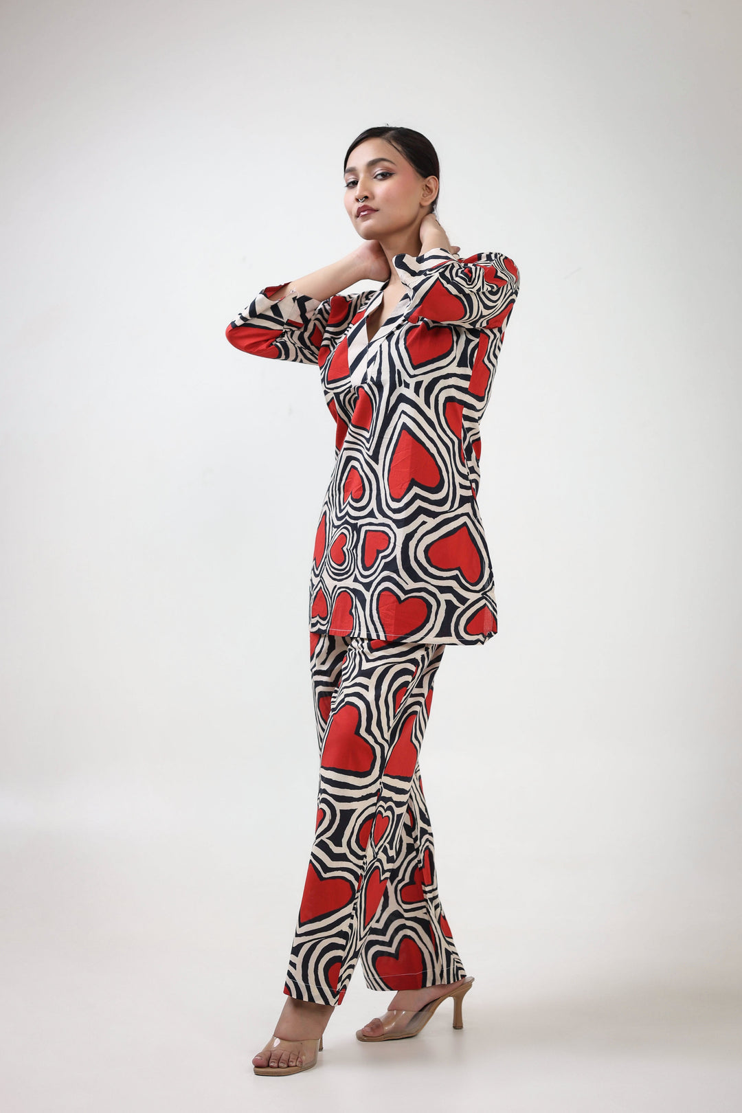 Red heart printed coordet
