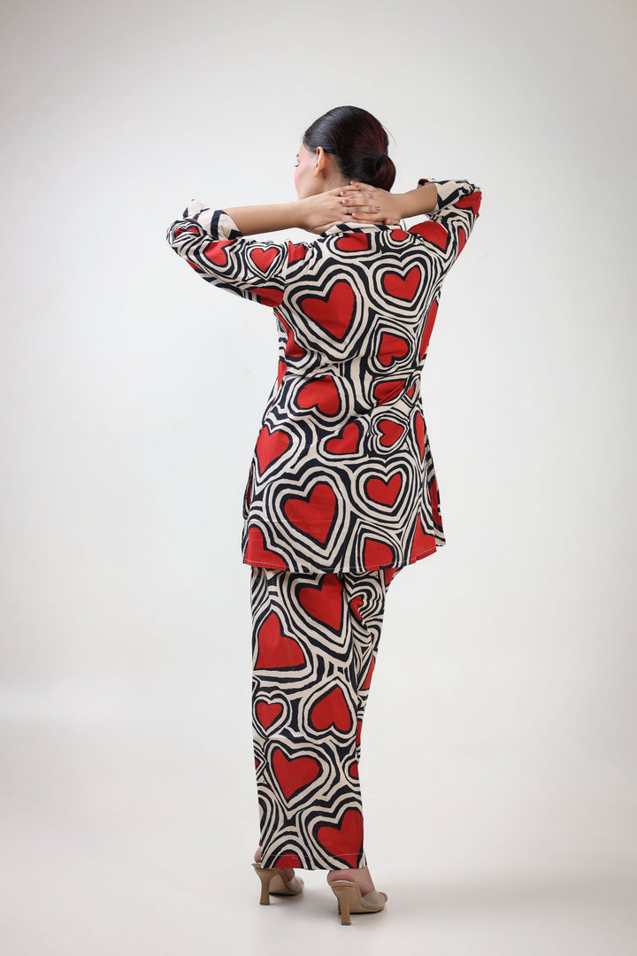Red heart printed coordet