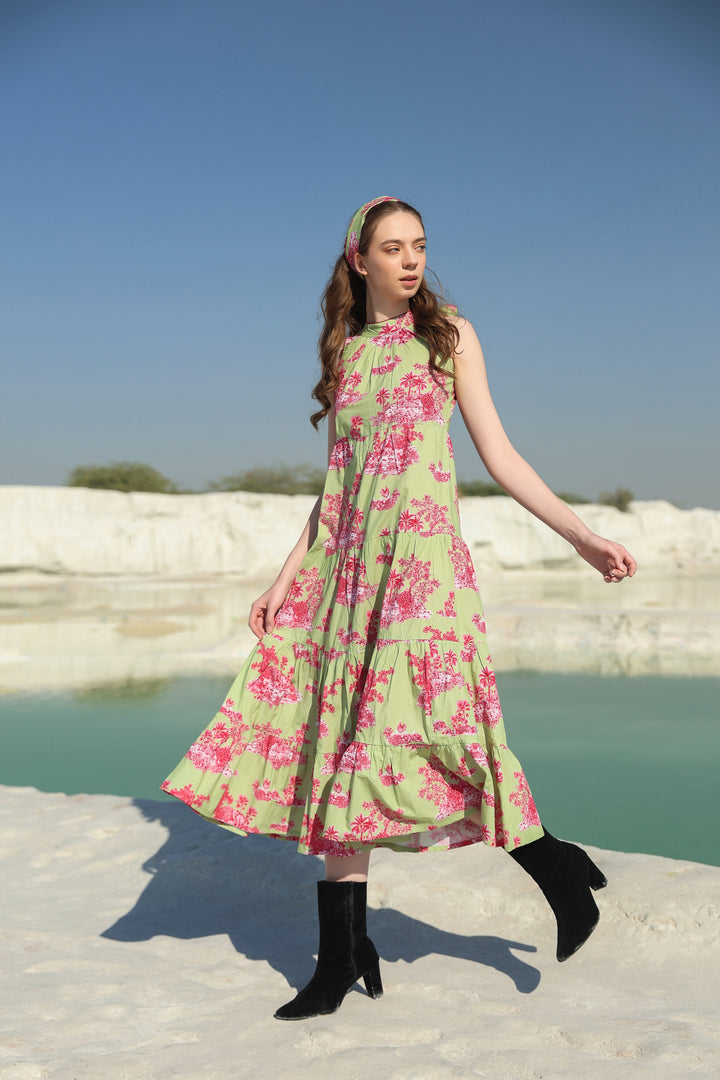 Green summery tier Maxi dress