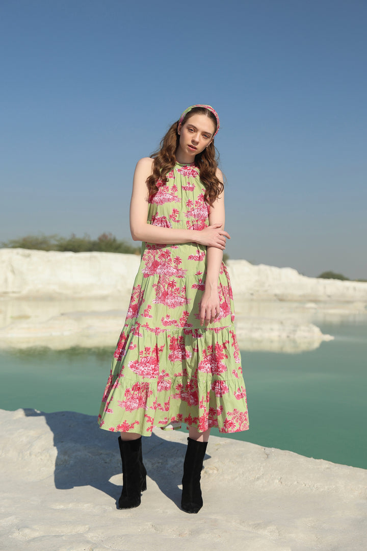 Green summery tier Maxi dress