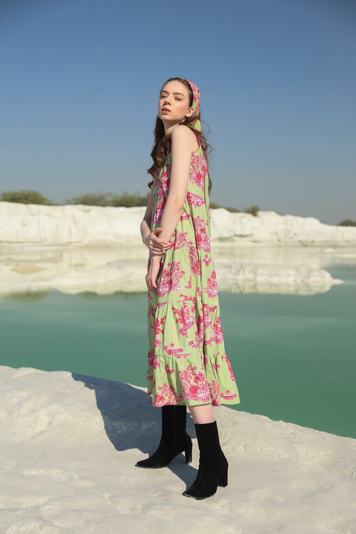 Green summery tier Maxi dress