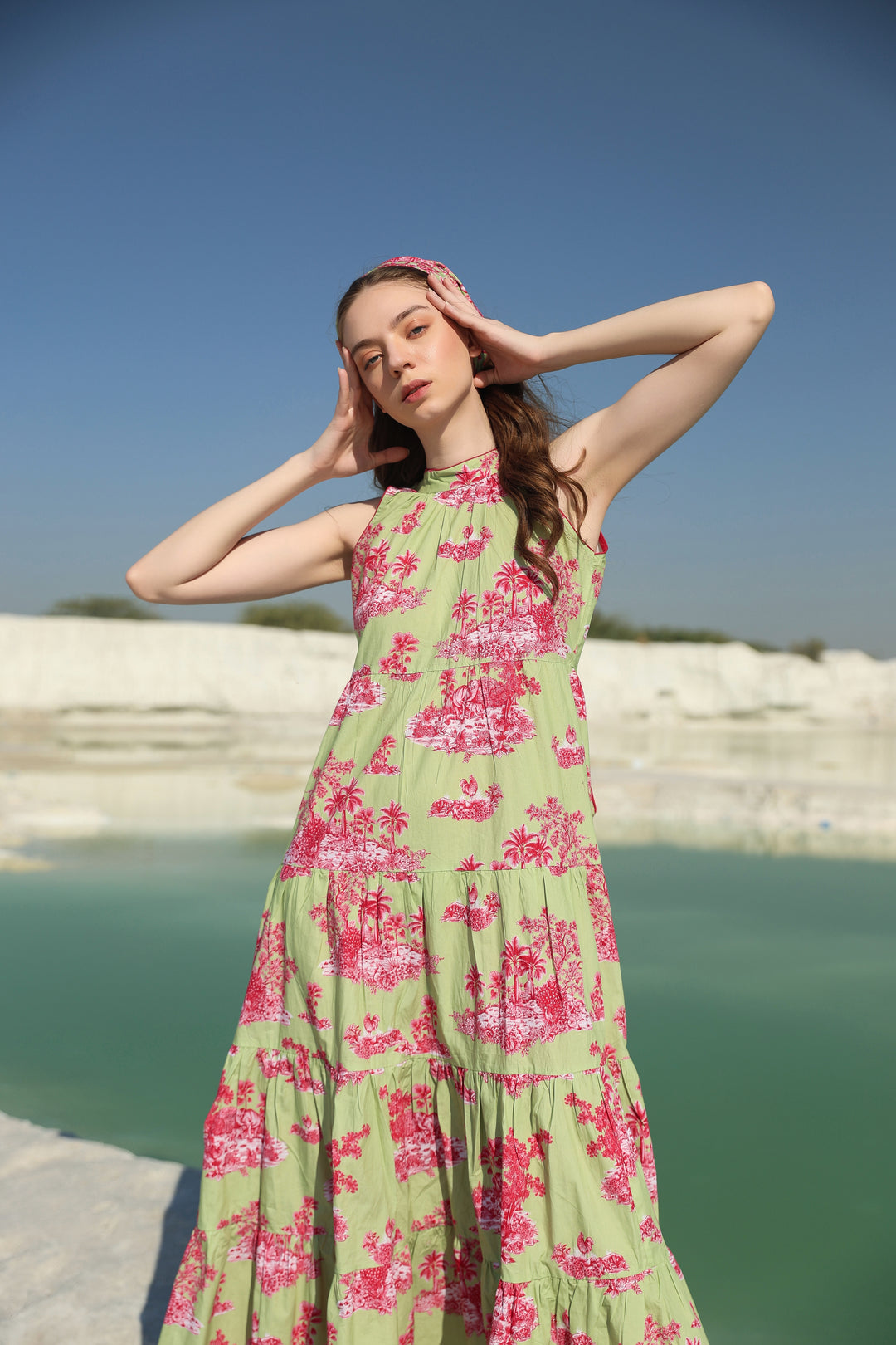 Green summery tier Maxi dress