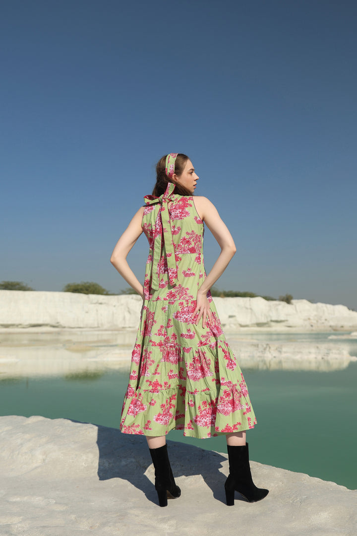 Green summery tier Maxi dress
