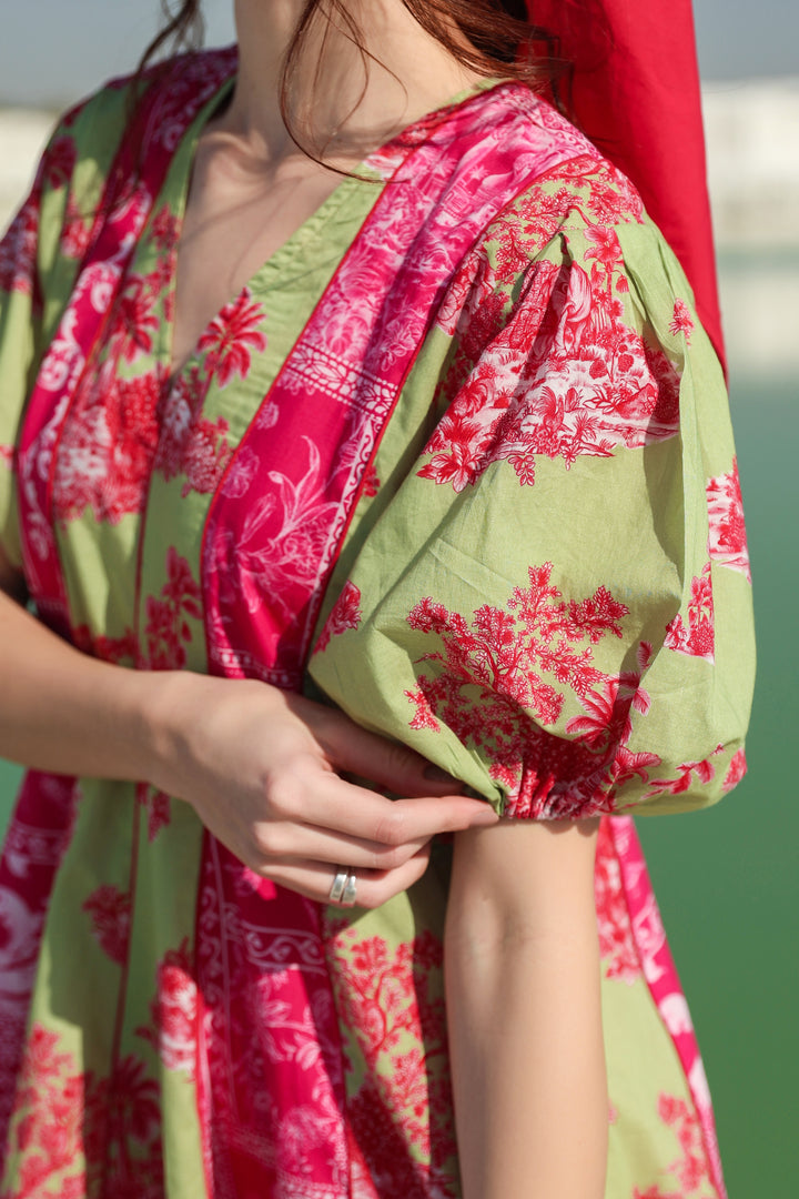 Hot summery pink green patch Mini dress