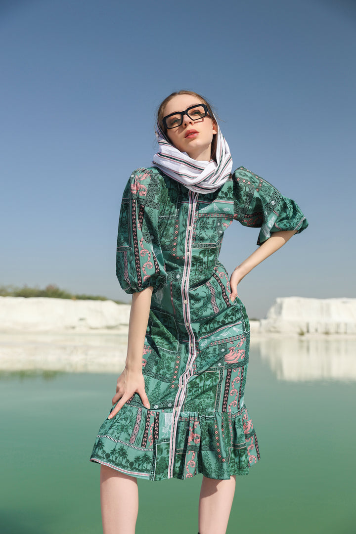 Greeny beach tier Midi dress