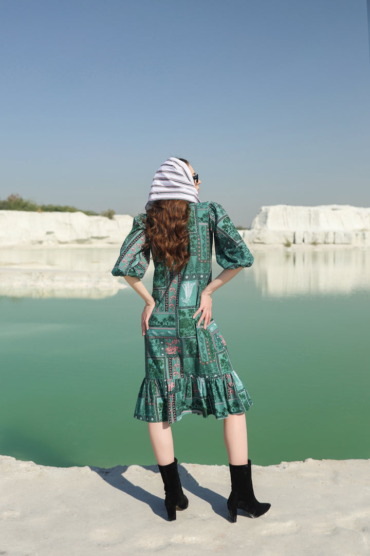 Greeny beach tier Midi dress