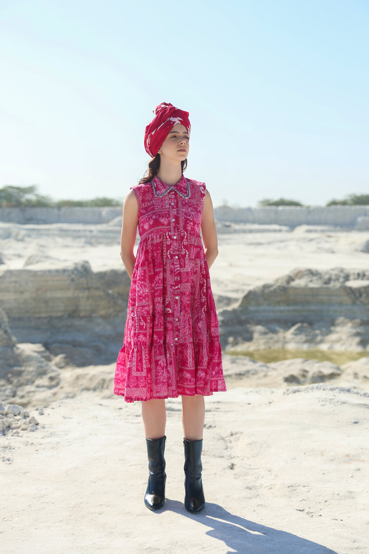 Pink Nautical tier Midi dress