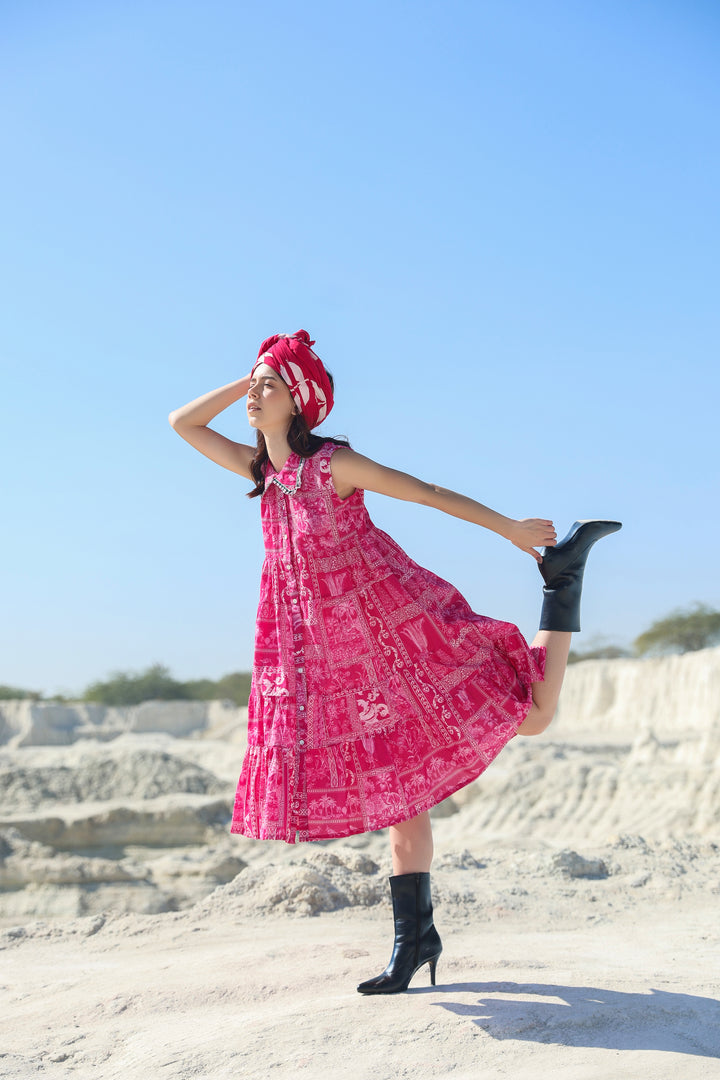 Pink Nautical tier Midi dress