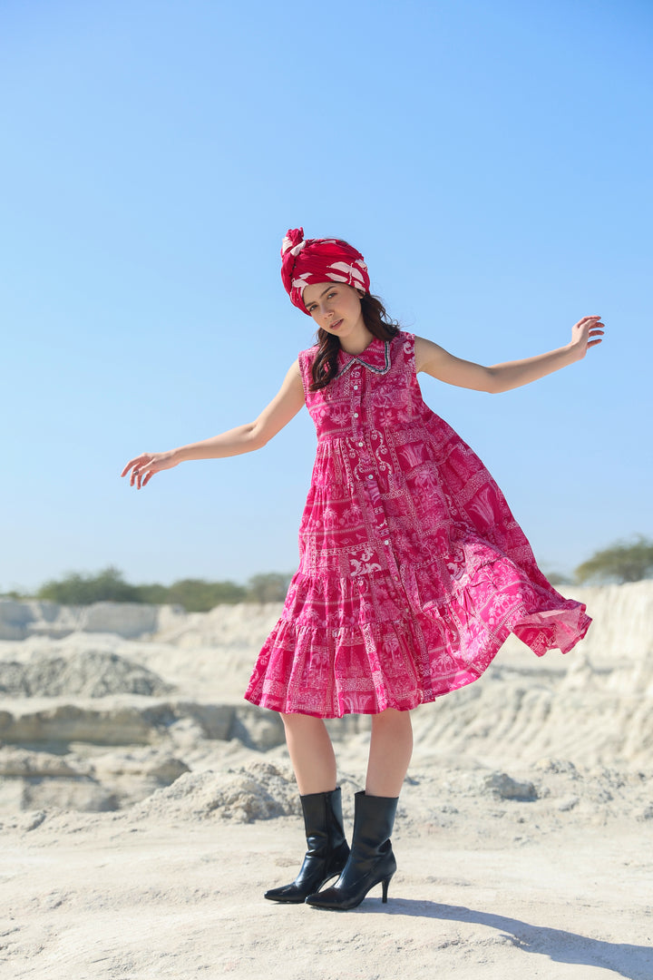 Pink Nautical tier Midi dress